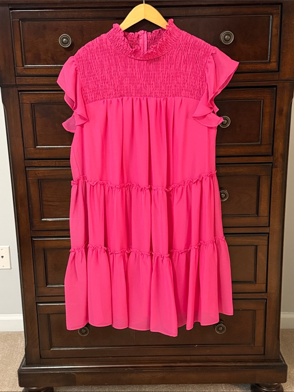 Bright Pink Tiered Smocked Dress